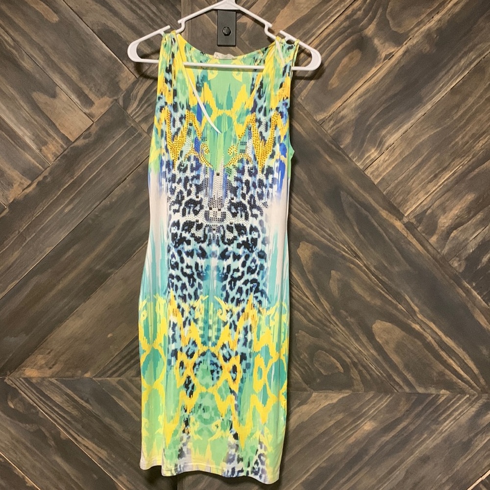 S-twelve cheetah print beaded dress sz m